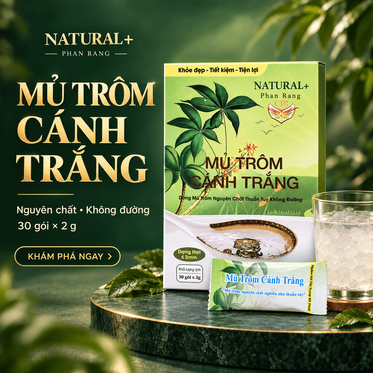 Mủ Trôm Cánh Trắng Nguyên Chất Hộp 30 Gói Nhỏ Tiện Lợi